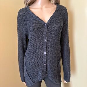 Women's Navy Blue Button-Up Cardigan Sweater Medium